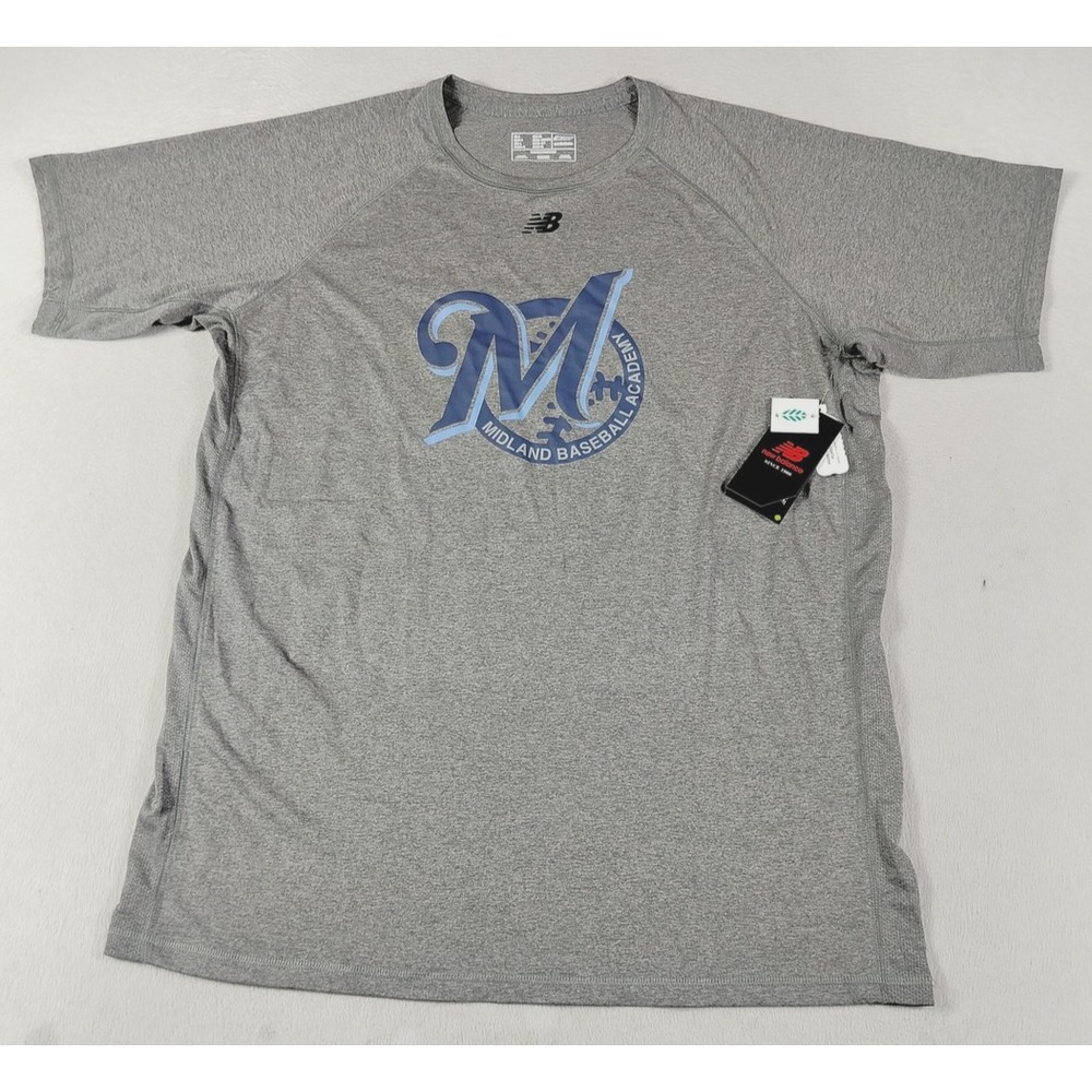 New Balance Shirt Mens Large Gray Midland Baseball Academy NB Dry #14 Jersey